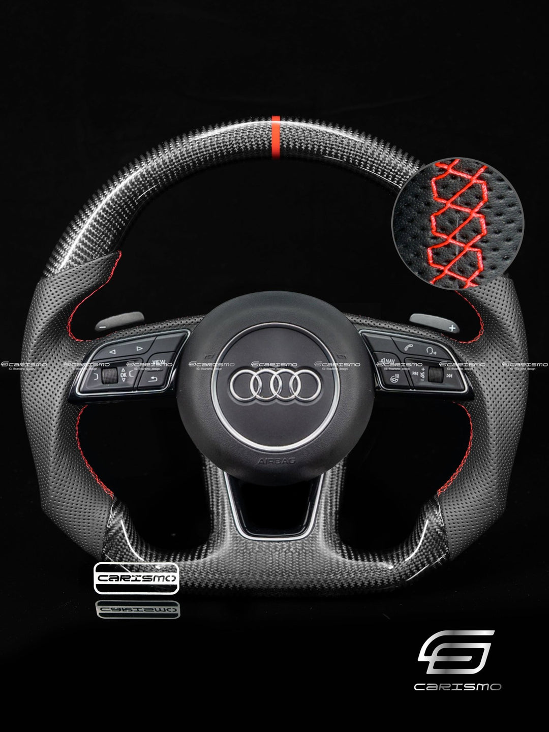 Carismo Steering Wheel For Audi A4 / S4 / RS4 (B9 Flat Bottom) - Sport - Gloss Carbon - Perforated Leather - Carismo