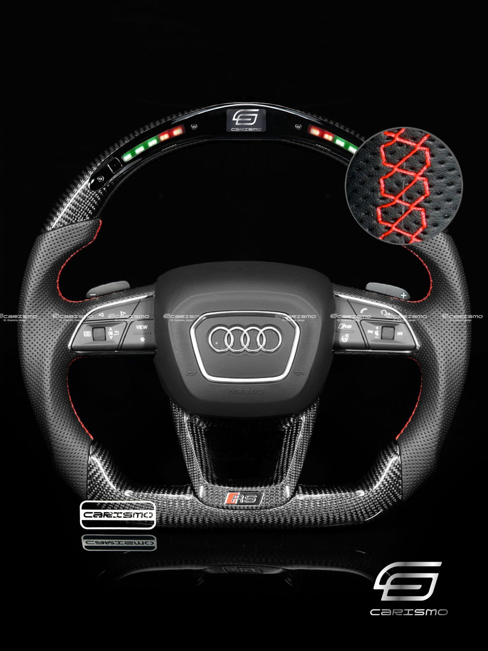 Carismo Steering Wheel For Audi (B9.5 Wheel) - Classic RPM LED - Gloss Carbon - Perforated Leather - Red