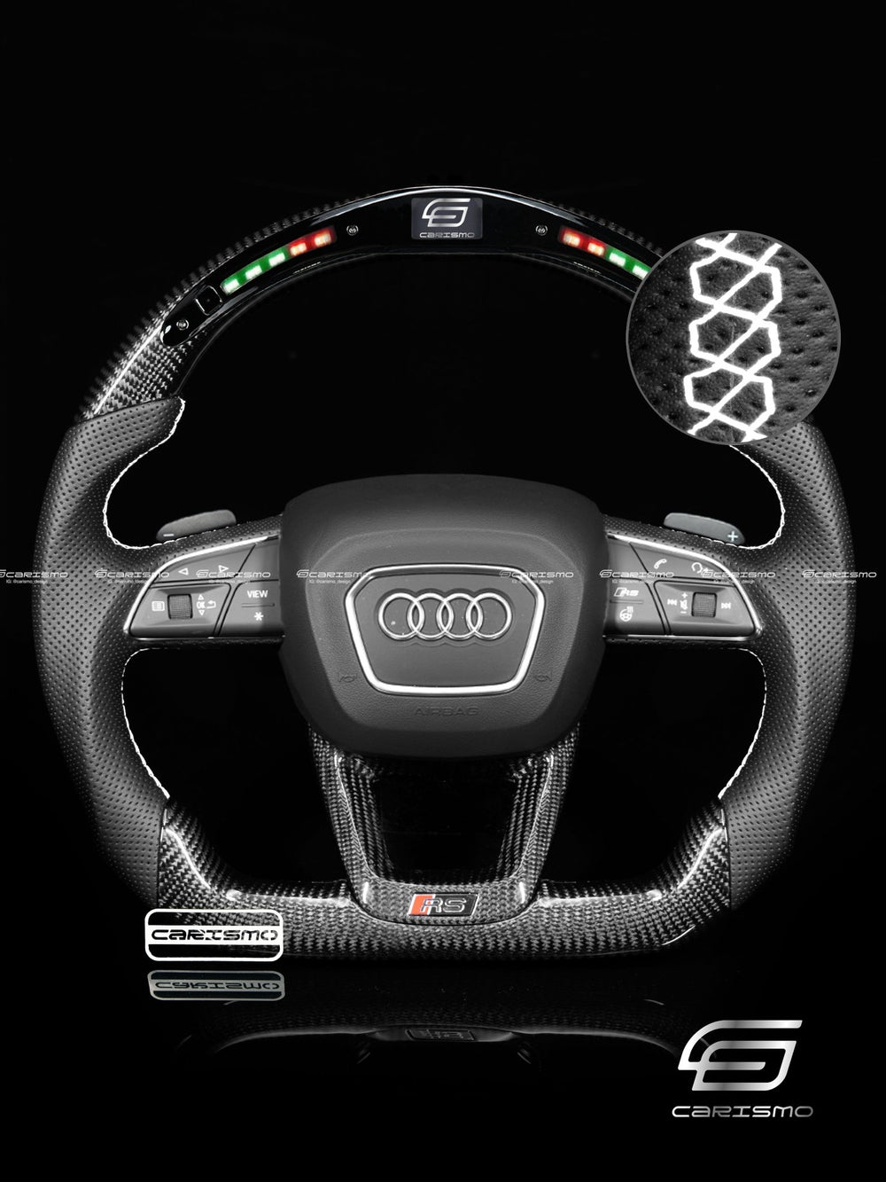 Carismo Steering Wheel For Audi (B9.5 Wheel) - Classic RPM LED - Gloss Carbon - Perforated Leather - White
