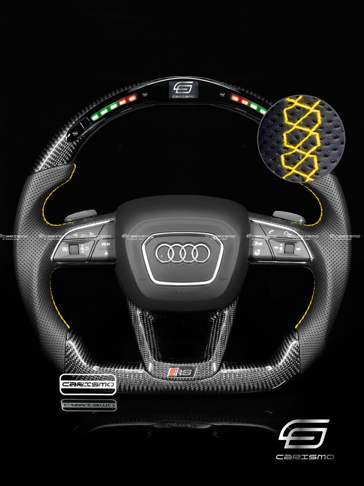 Carismo Steering Wheel For Audi A4 / S4 / RS4 (B9.5 Flat Bottom) - Classic RPM LED - Gloss Carbon - Perforated Leather - Carismo