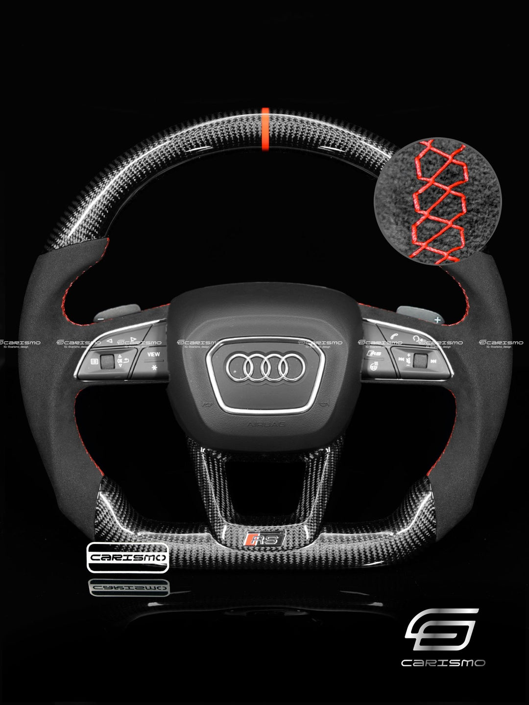 Carismo Steering Wheel For Audi A4 / S4 / RS4 (B9.5 Flat Bottom) - Sport - Gloss Carbon - Alcantara - Carismo