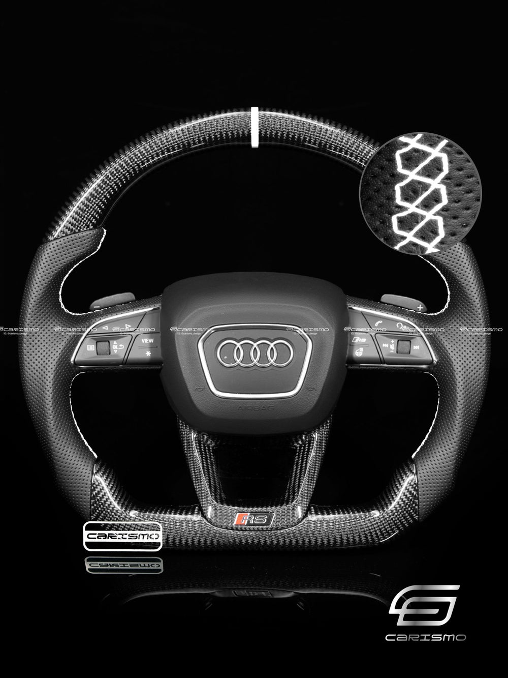 Carismo Steering Wheel For Audi (B9.5 Wheel) - Sport - Gloss Carbon - Perforated Leather - White