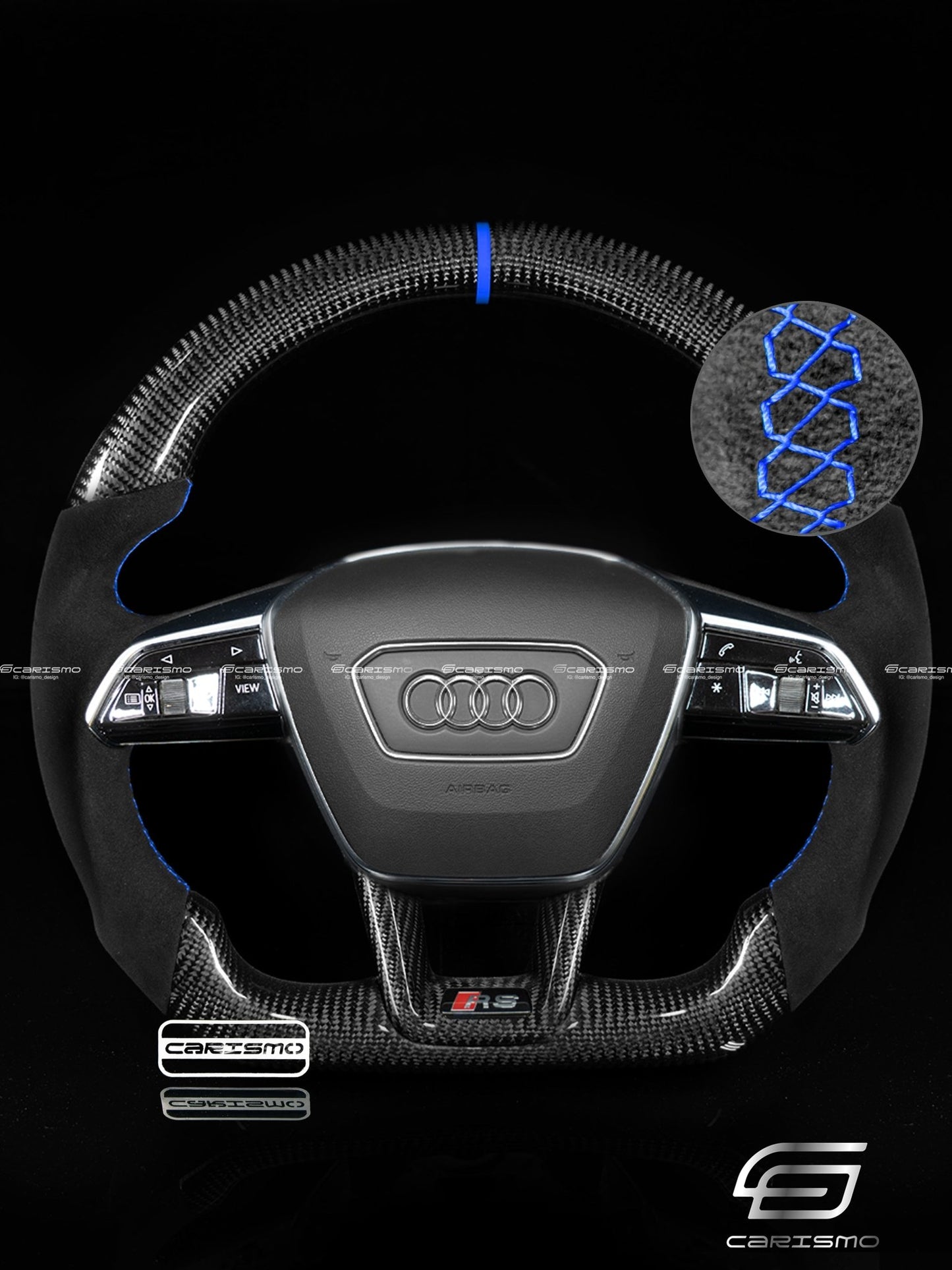 Carismo Steering Wheel For Audi A6 / S6 / RS6 (C8 Flat Bottom) - Sport - Gloss Carbon - Alcantara - Carismo