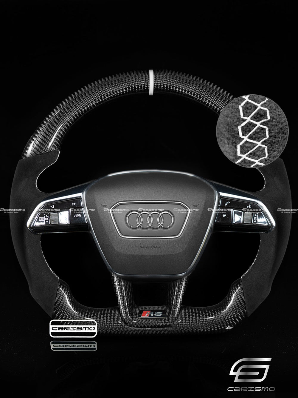 Carismo Steering Wheel For Audi (C8 Wheel) - Sport - Gloss Carbon - Alcantara - White
