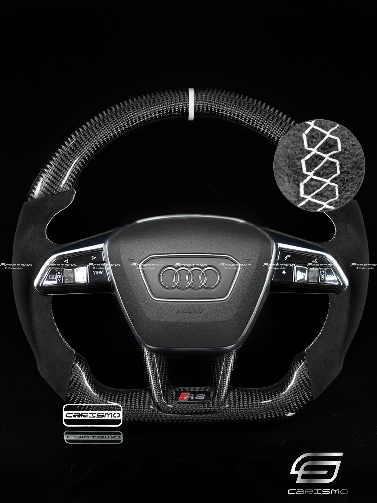 Carismo Steering Wheel For Audi A6 / S6 / RS6 (C8 Flat Bottom) - Sport - Gloss Carbon - Alcantara - Carismo