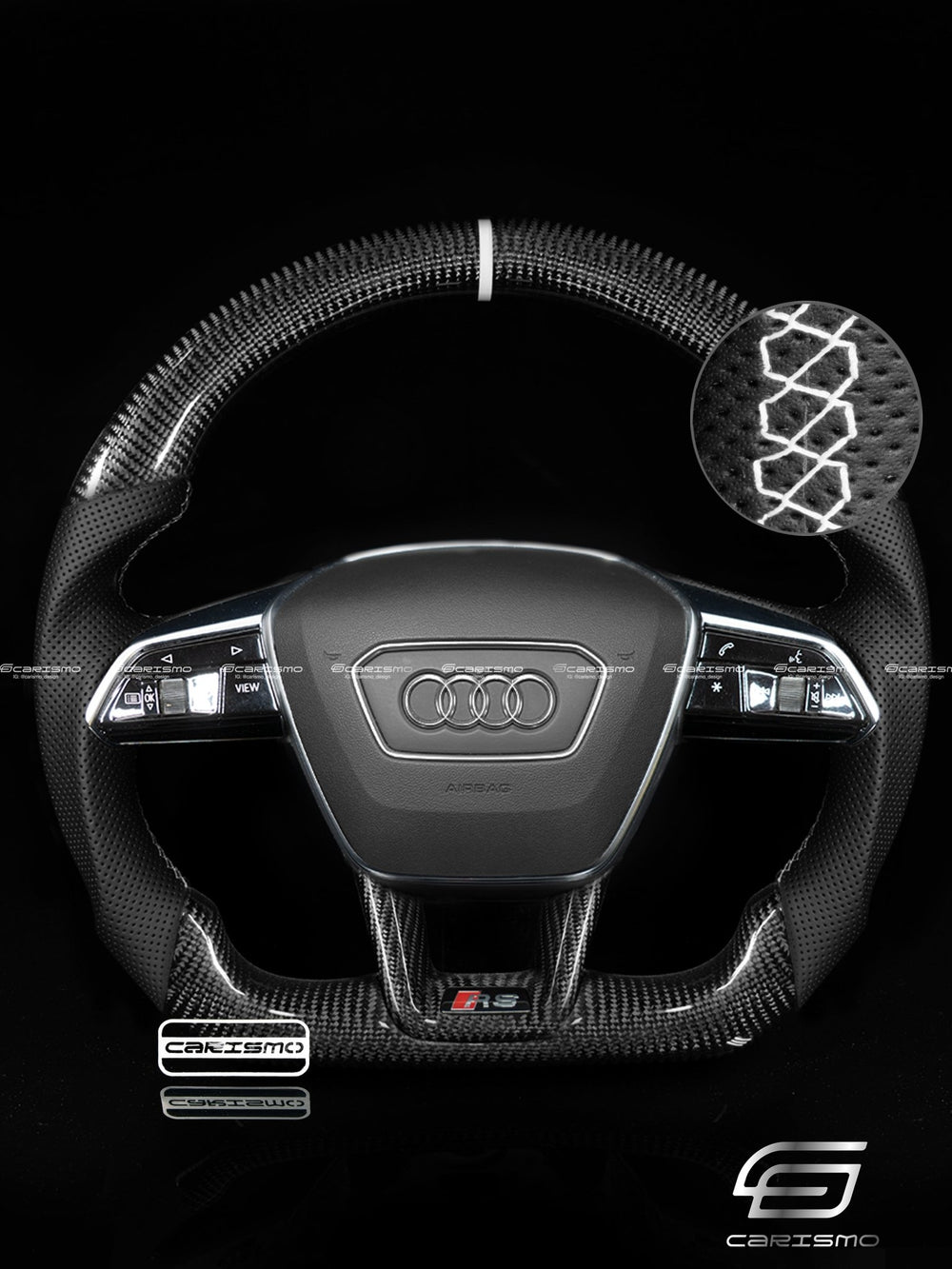 Carismo Steering Wheel For Audi (C8 Wheel) - Sport - Gloss Carbon - Perforated Leather - White