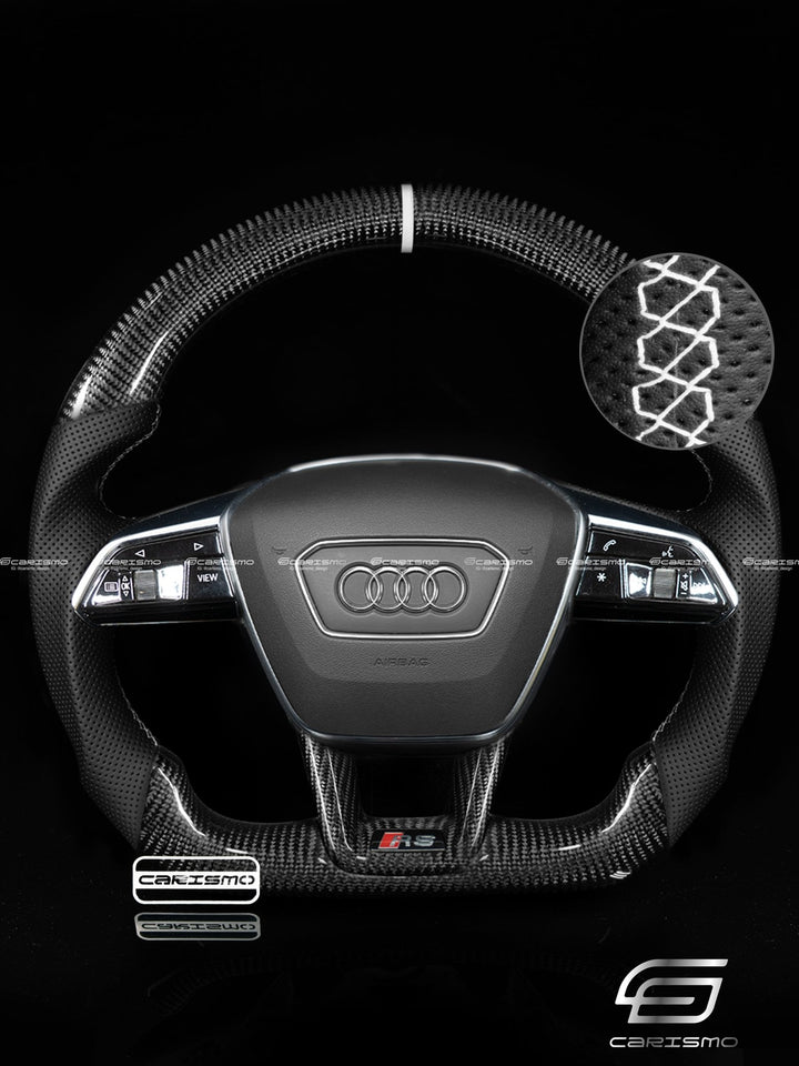 Carismo Steering Wheel For Audi A6 / S6 / RS6 (C8 Flat Bottom) - Sport - Gloss Carbon - Perforated Leather - Carismo
