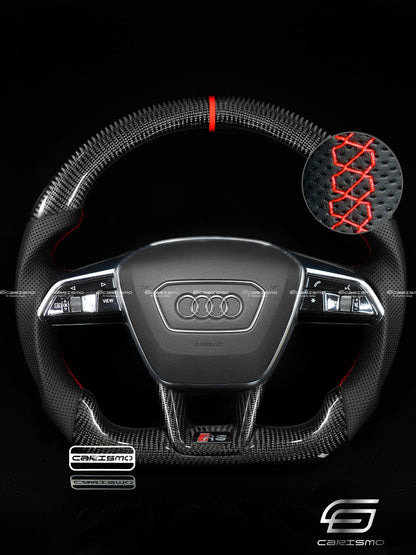 Carismo Steering Wheel For Audi A6 / S6 / RS6 (C8 Flat Bottom) - Sport - Gloss Carbon - Perforated Leather - Carismo