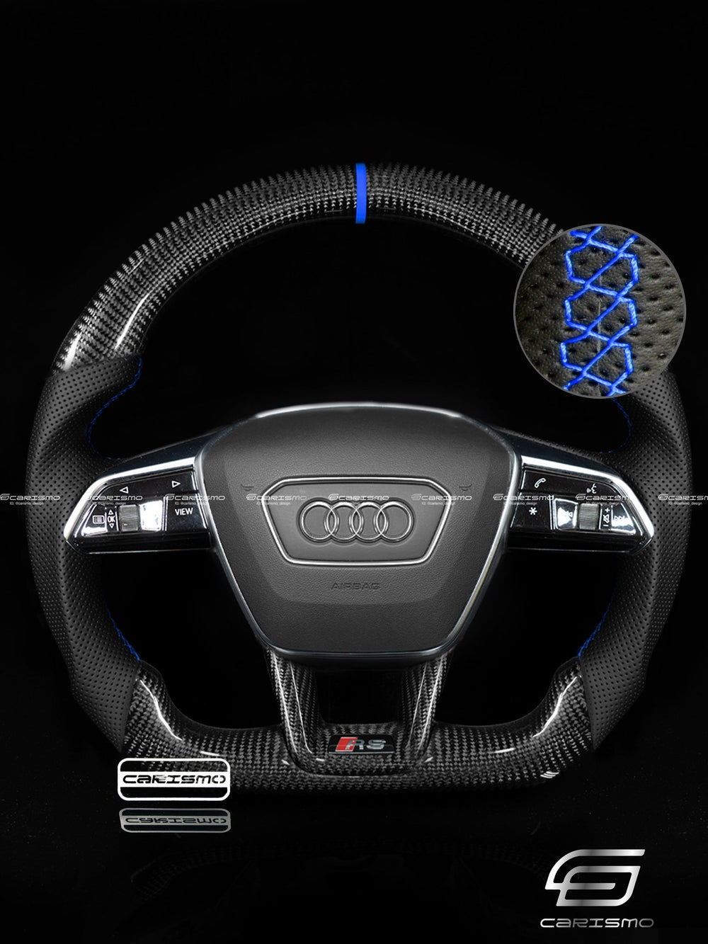 Carismo Steering Wheel For Audi (C8 Wheel) - Sport - Gloss Carbon - Perforated Leather - Blue