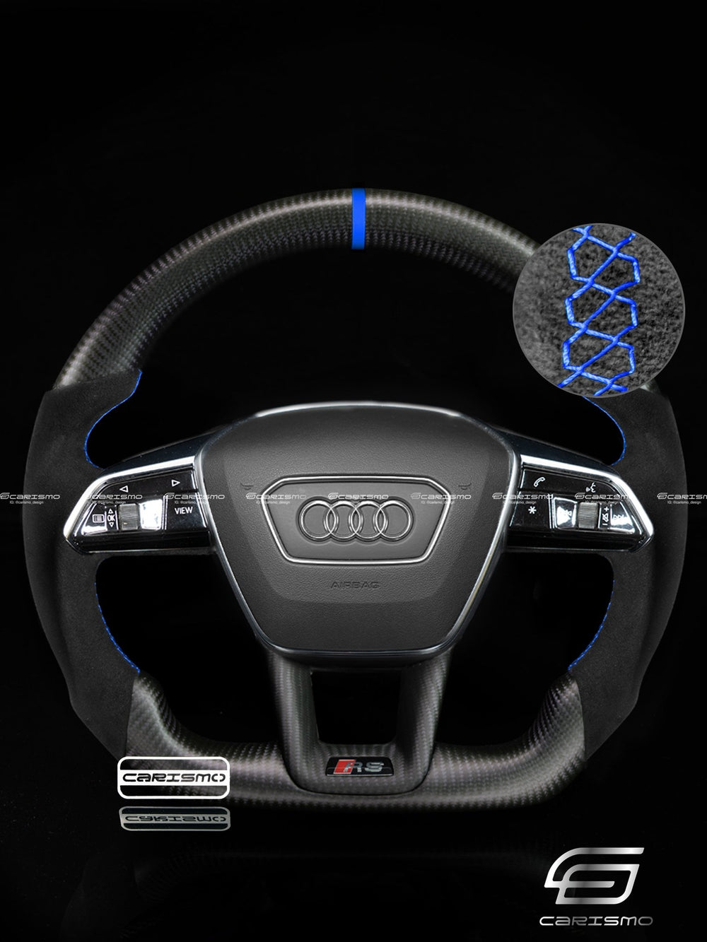 Carismo Steering Wheel For Audi (C8 Wheel) - Sport - Matte Carbon - Alcantara - Blue