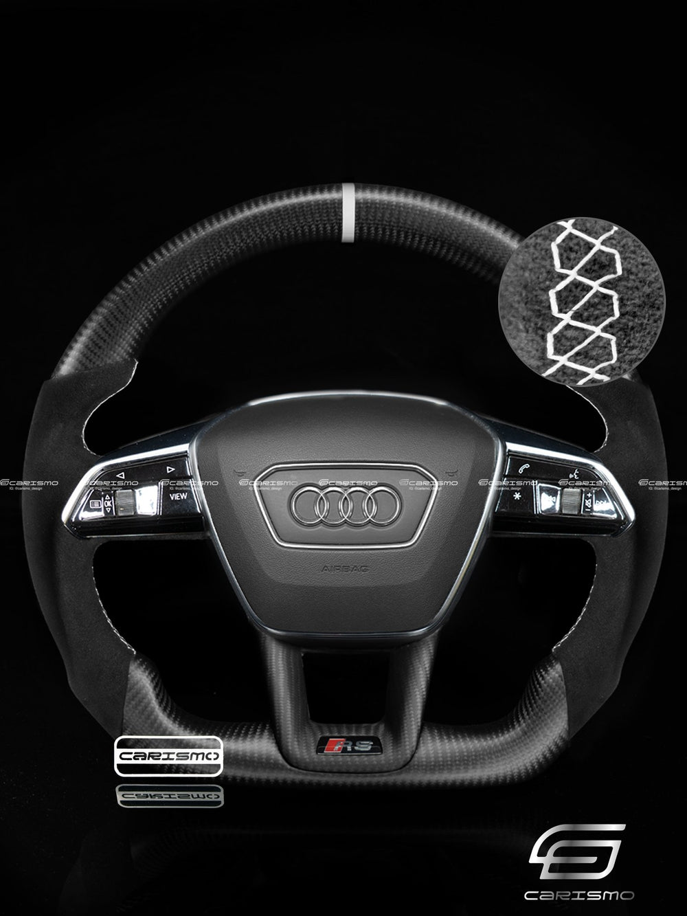 Carismo Steering Wheel For Audi (C8 Wheel) - Sport - Matte Carbon - Alcantara - White