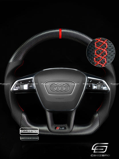 Carismo Steering Wheel For Audi A6 / S6 / RS6 (C8 Flat Bottom) - Sport - Matte Carbon - Perforated Leather - Carismo