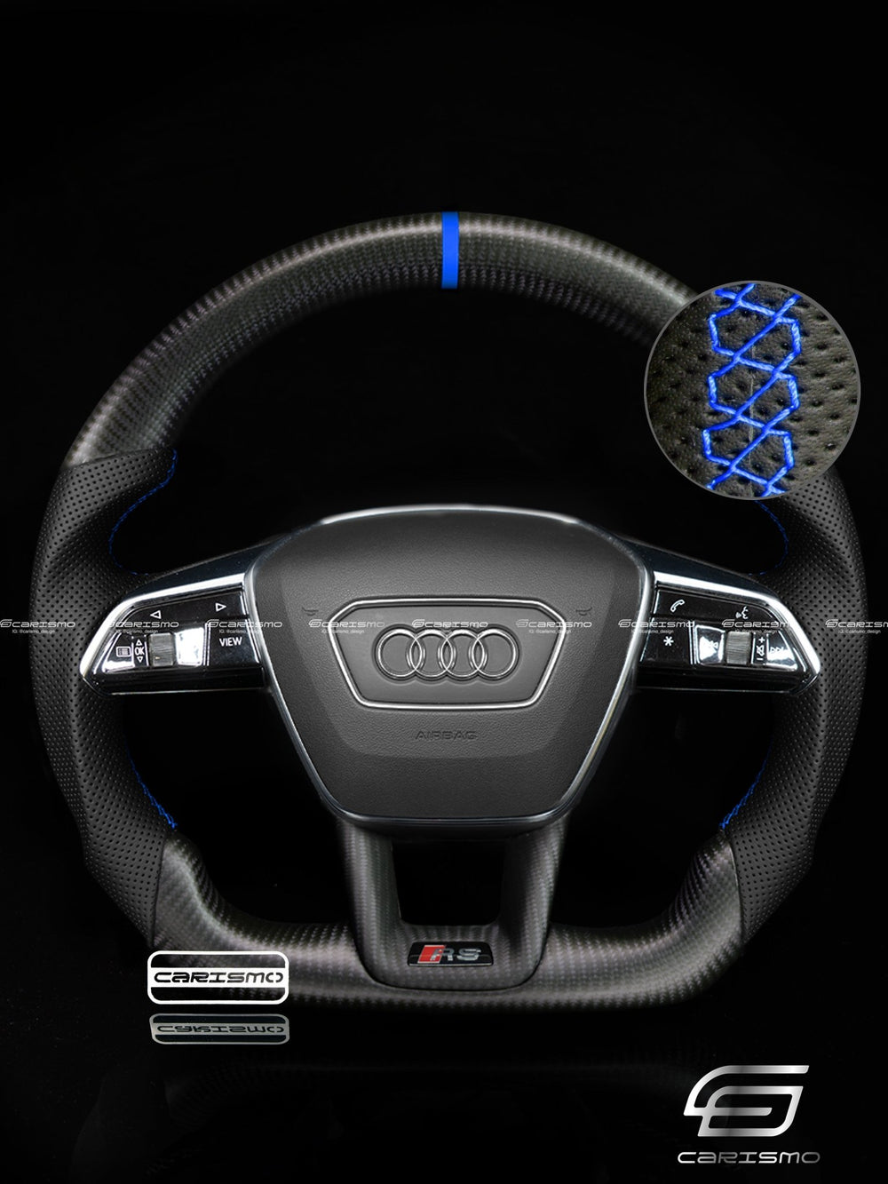 Carismo Steering Wheel For Audi (C8 Wheel) - Sport - Matte Carbon - Perforated Leather - Blue