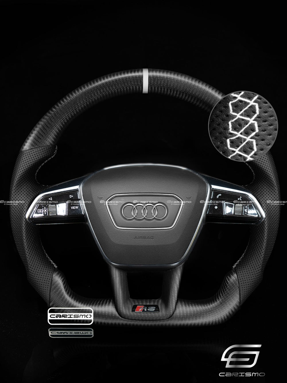 Carismo Steering Wheel For Audi (C8 Wheel) - Sport - Matte Carbon - Perforated Leather - White