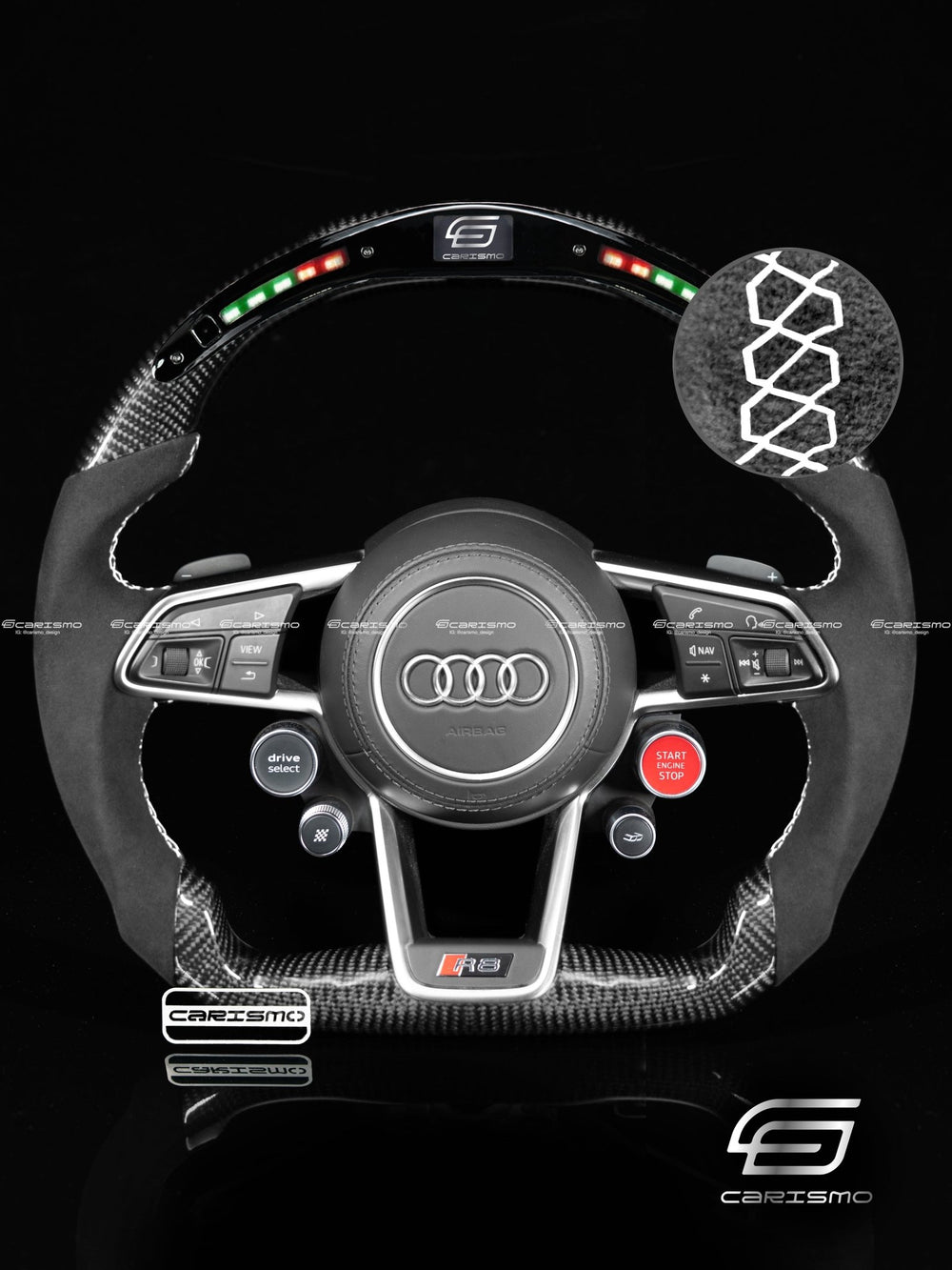 Carismo Steering Wheel For Audi R8 (Gen 2) - Classic RPM LED - Gloss Carbon - Alcantara - White