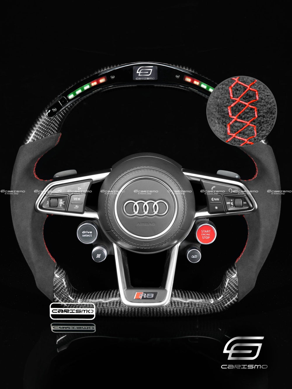 Carismo Steering Wheel For Audi R8 (Gen 2) - Classic RPM LED - Gloss Carbon - Alcantara - Red