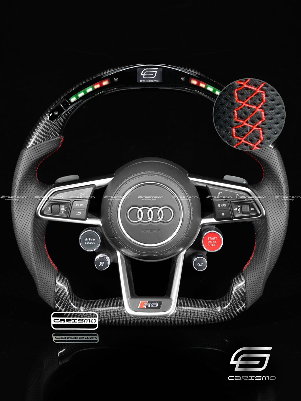 Carismo Steering Wheel For Audi R8 (Gen 2) - Classic RPM LED - Gloss Carbon - Perforated Leather - Red