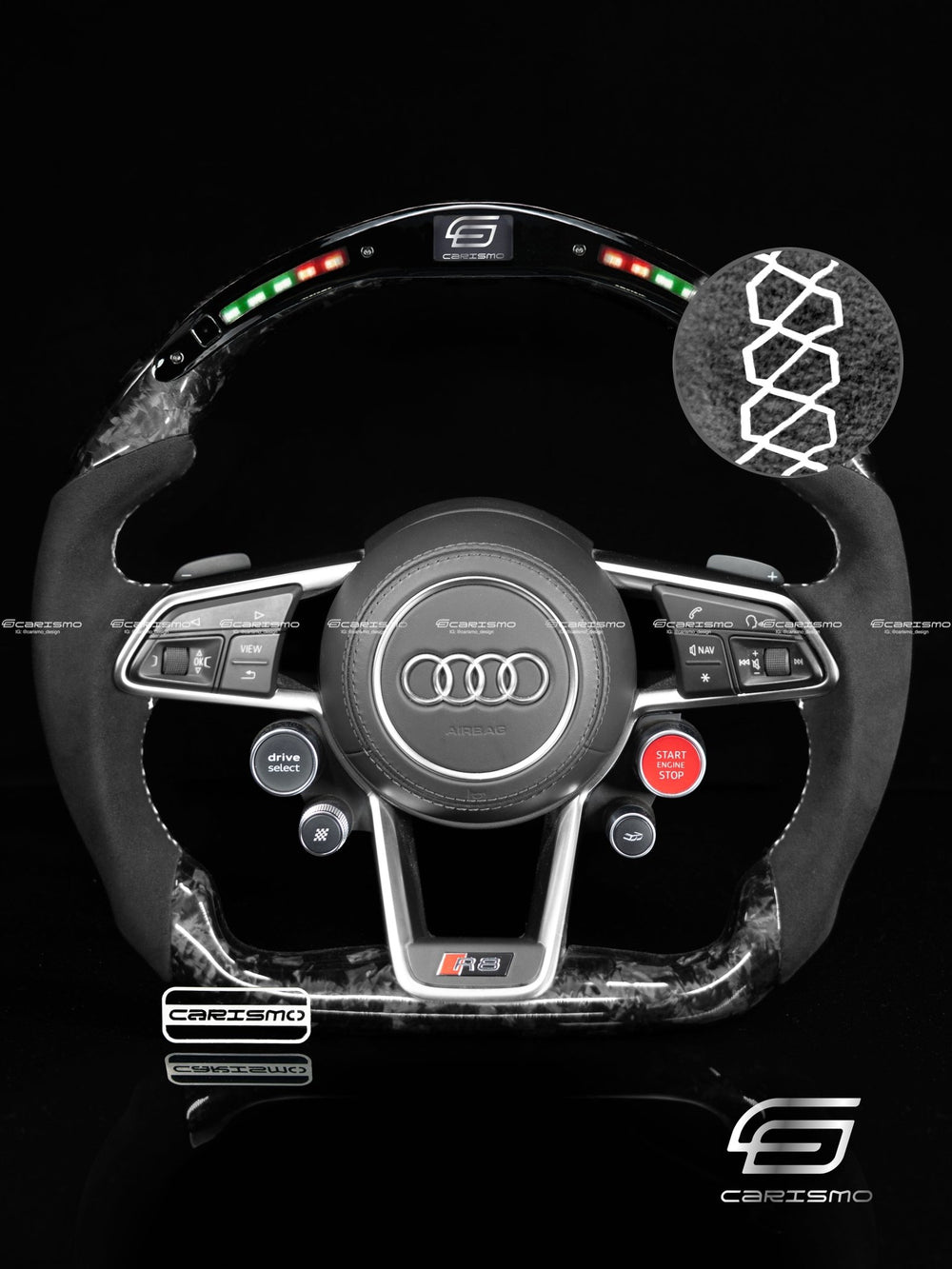 Carismo Steering Wheel For Audi R8 (Gen 2) - Classic RPM LED - Gloss Forged Carbon - Alcantara - White
