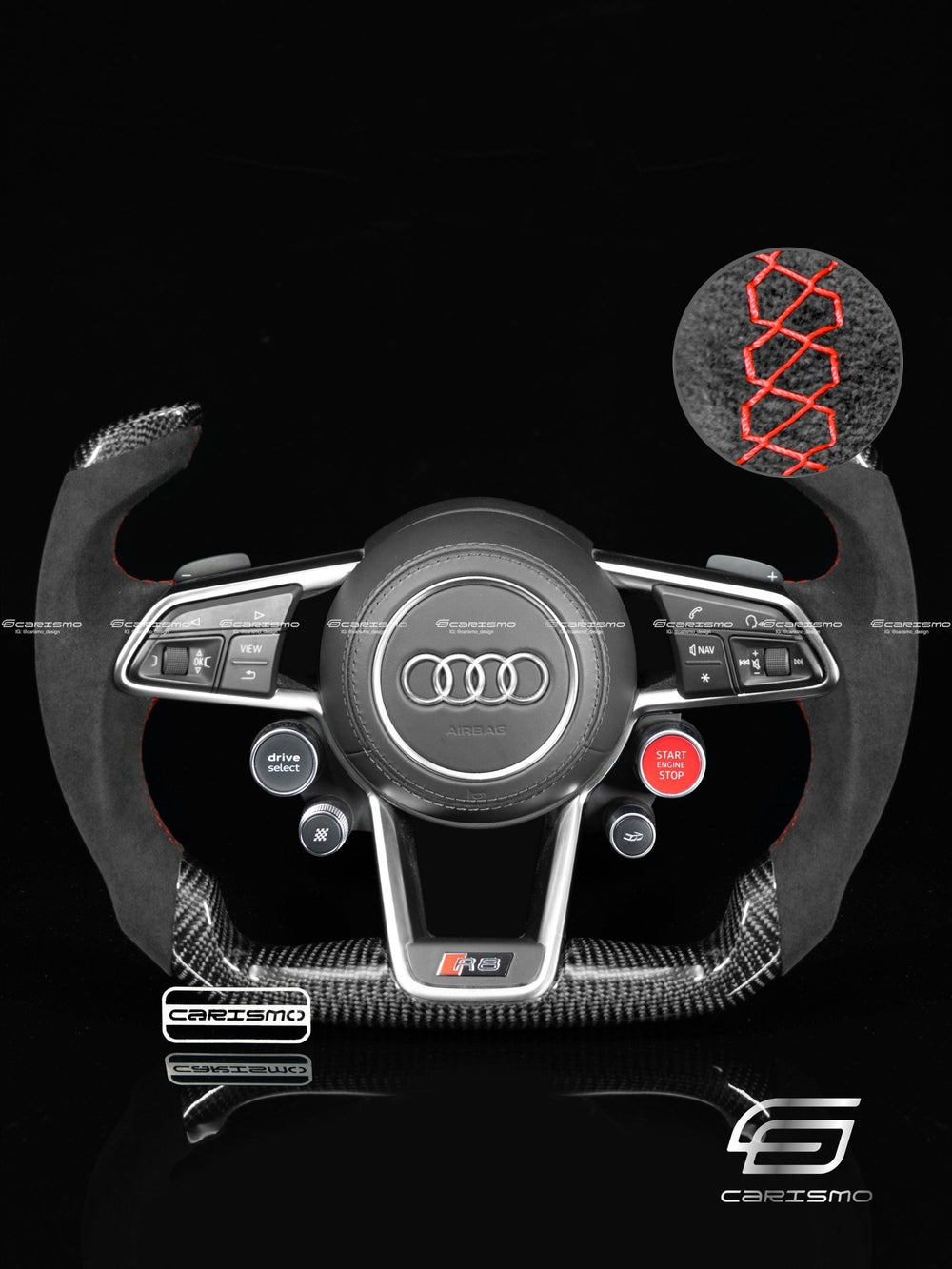 Carismo Steering Wheel For Audi R8 (Gen 2) - F1 Competition - Gloss Carbon - Alcantara - Red