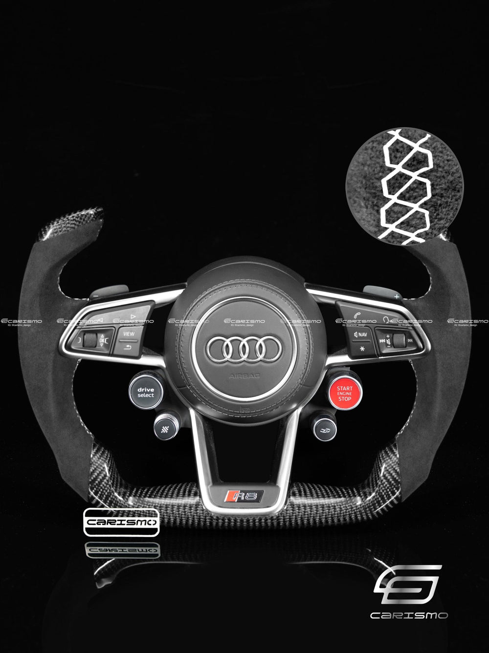 Carismo Steering Wheel For Audi R8 (Gen 2) - F1 Competition - Gloss Carbon - Alcantara - White