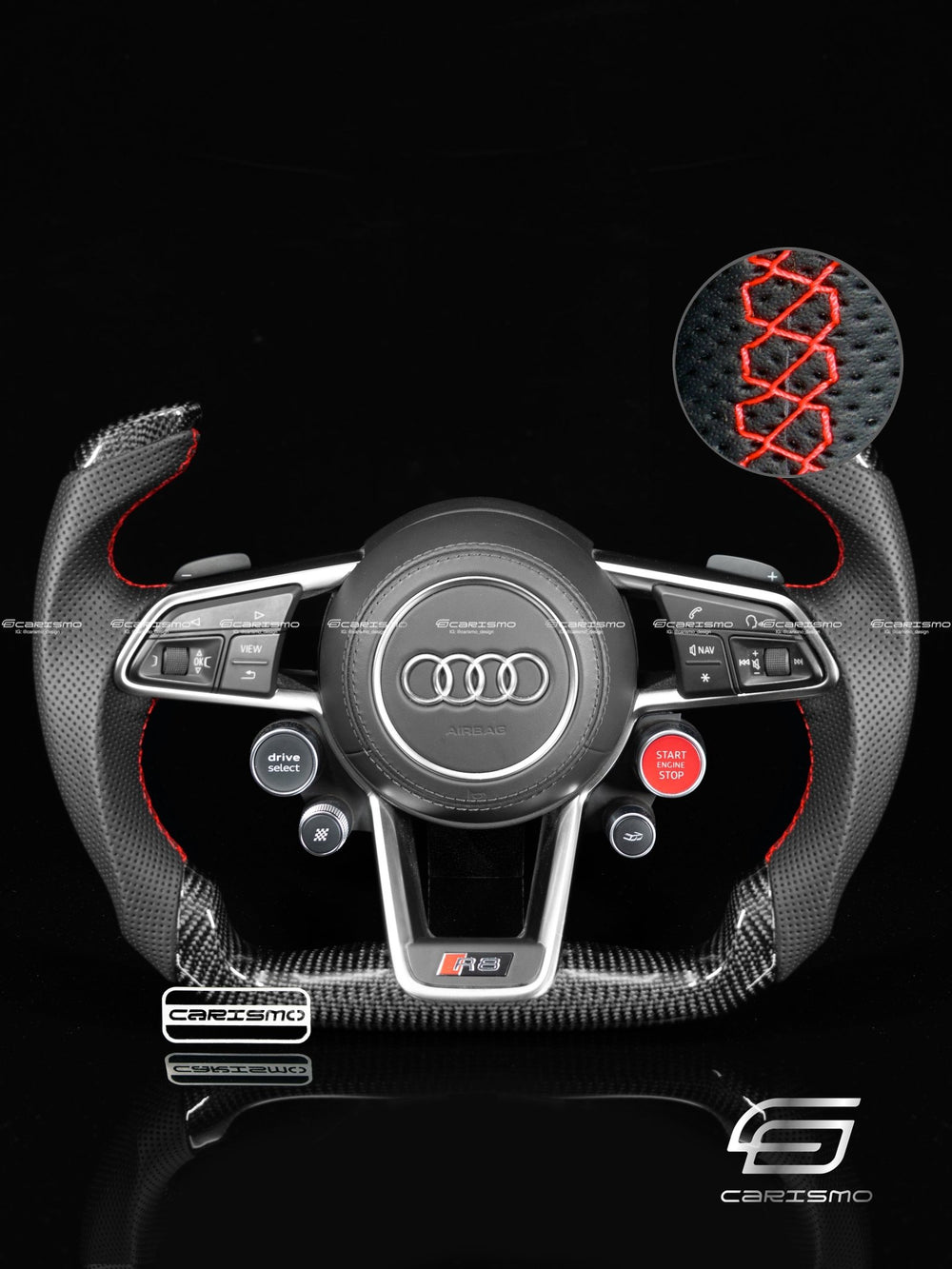 Carismo Steering Wheel For Audi R8 (Gen 2) - F1 Competition - Gloss Carbon - Perforated Leather - Red