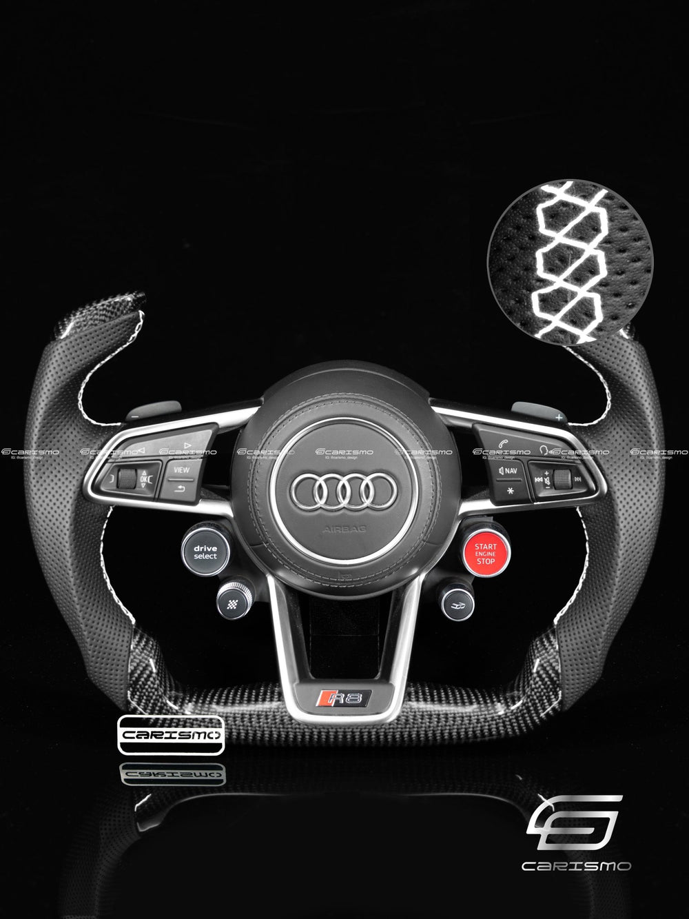 Carismo Steering Wheel For Audi R8 (Gen 2) - F1 Competition - Gloss Carbon - Perforated Leather - White