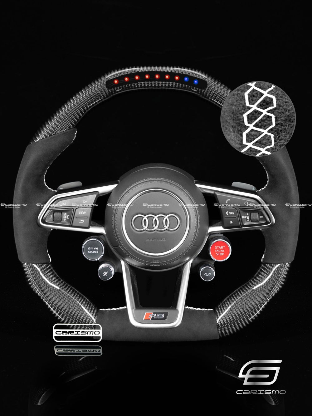 Carismo Steering Wheel For Audi R8 (Gen 2) - Sequential RPM LED - Gloss Carbon - Alcantara - White