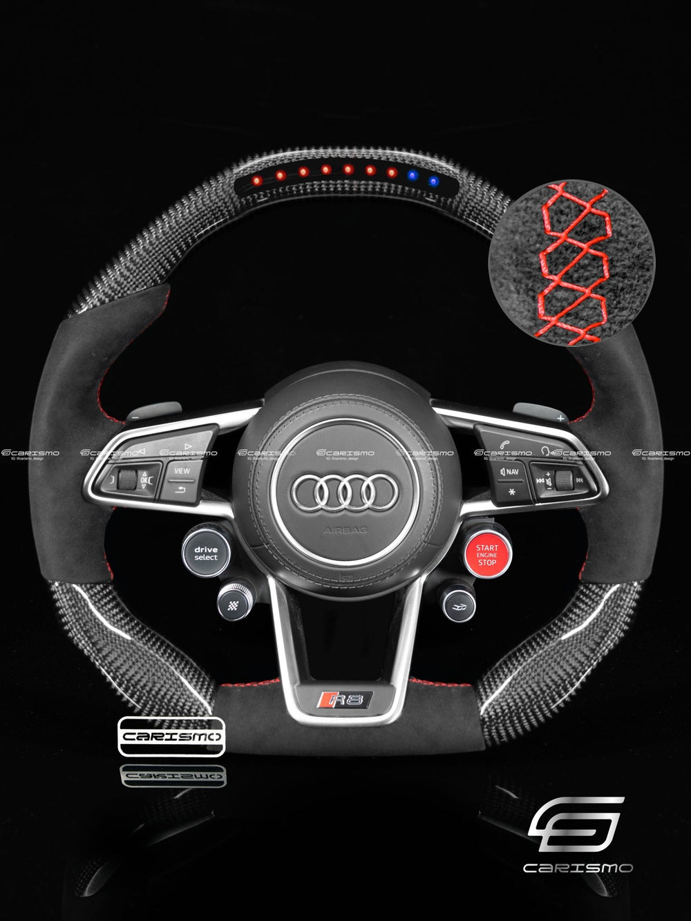 Carismo Steering Wheel For Audi R8 (Gen 2) - Sequential RPM LED - Gloss Carbon - Alcantara - Red