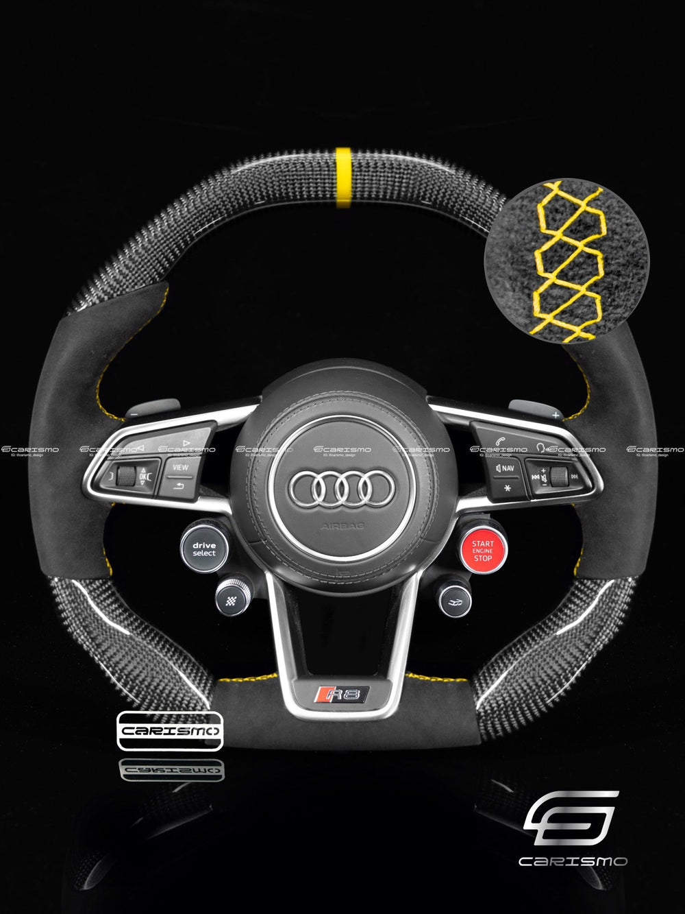 Carismo Steering Wheel For Audi R8 (Gen 2) - Signature - Gloss Carbon - Alcantara - Yellow