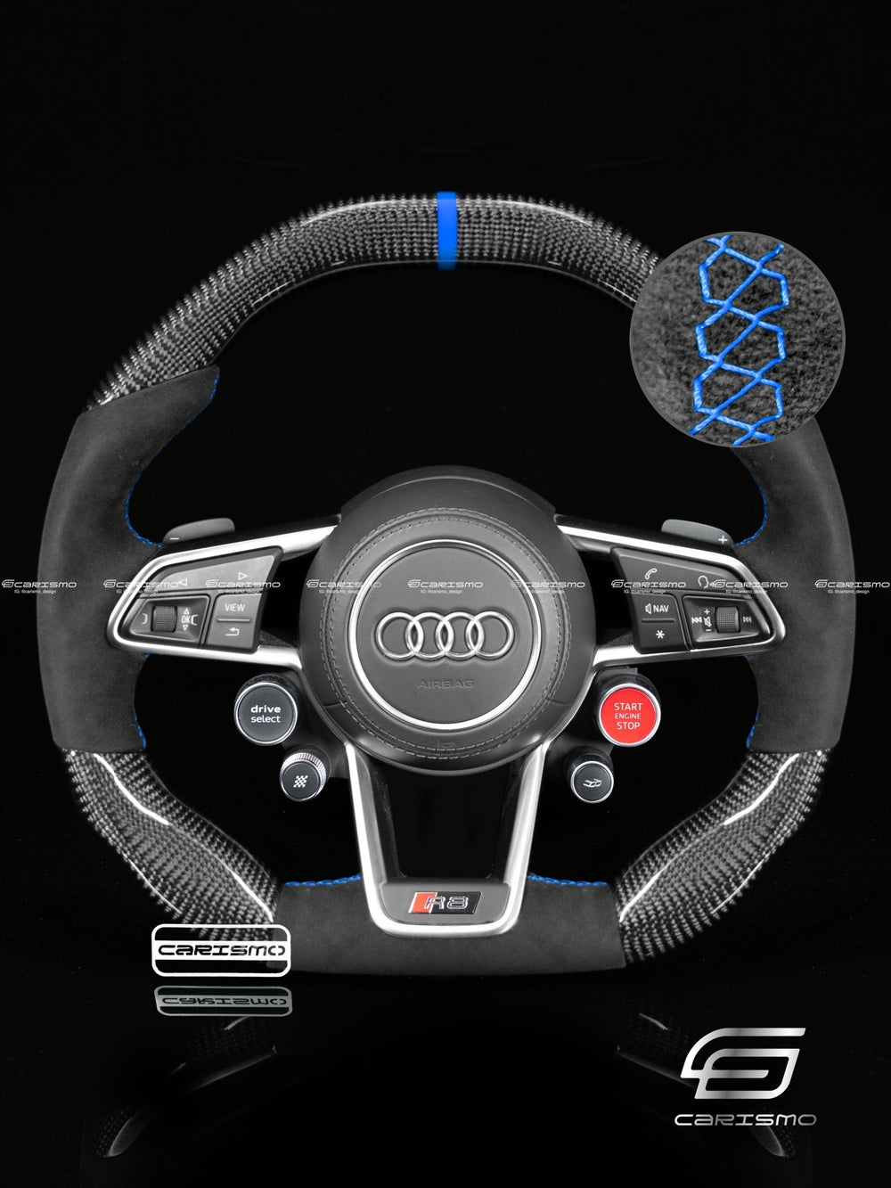 Carismo Steering Wheel For Audi R8 (Gen 2) - Signature - Gloss Carbon - Alcantara - Blue