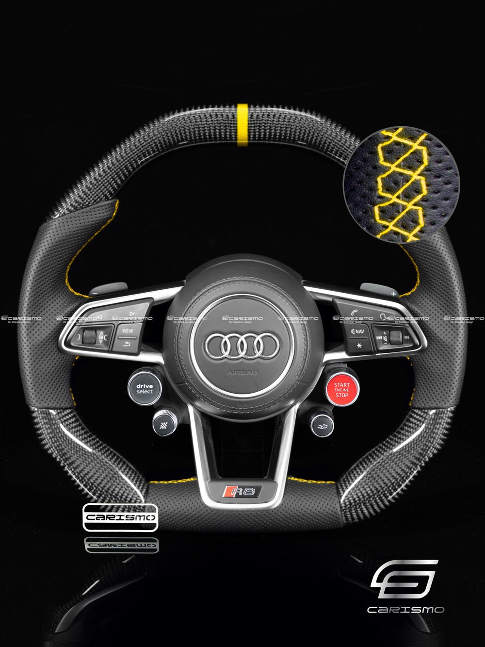 Carismo Steering Wheel For Audi R8 (Gen 2) - Signature - Gloss Carbon - Perforated Leather - Yellow