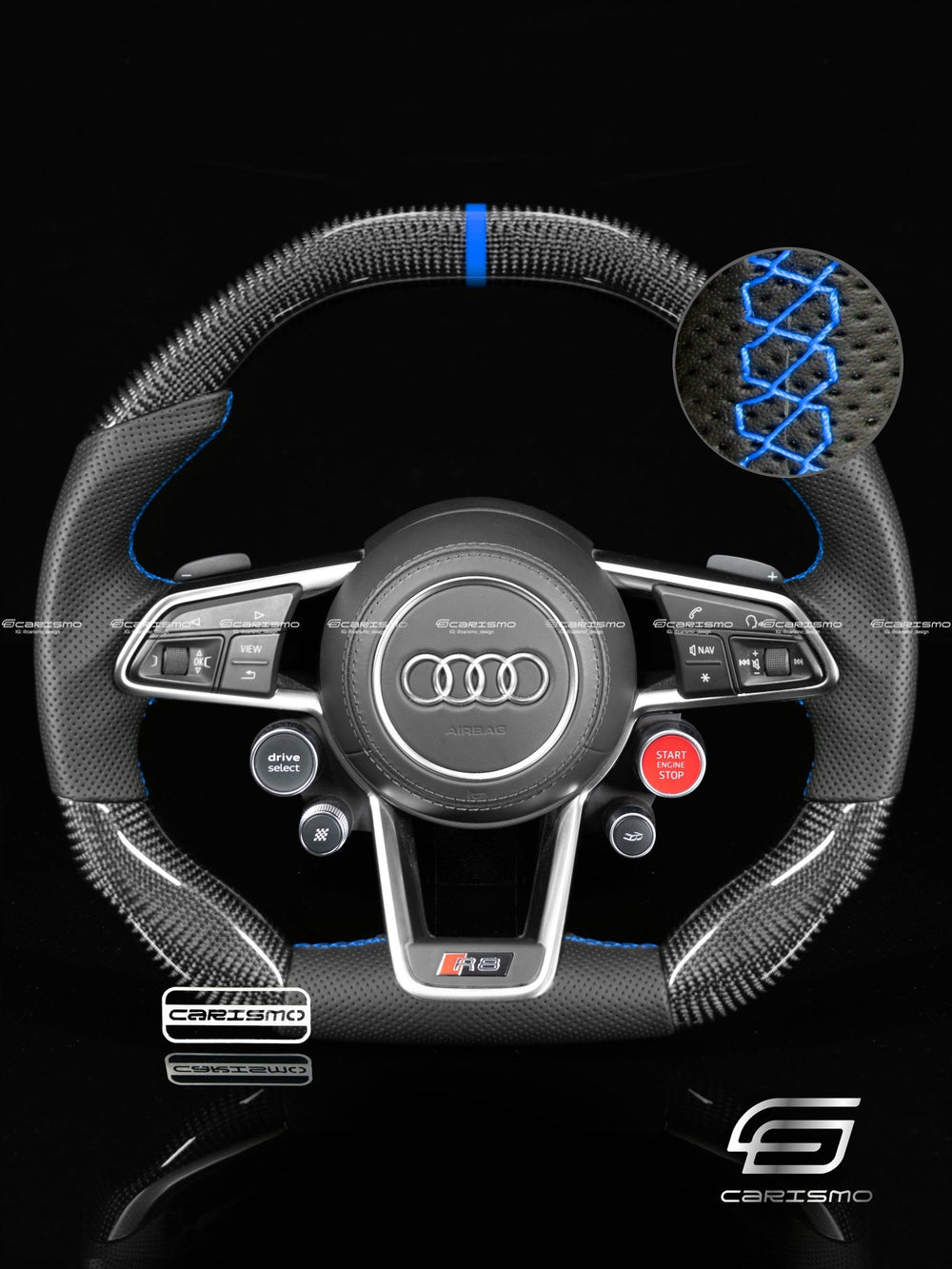 Carismo Steering Wheel For Audi R8 (Gen 2) - Signature - Gloss Carbon - Perforated Leather - Blue