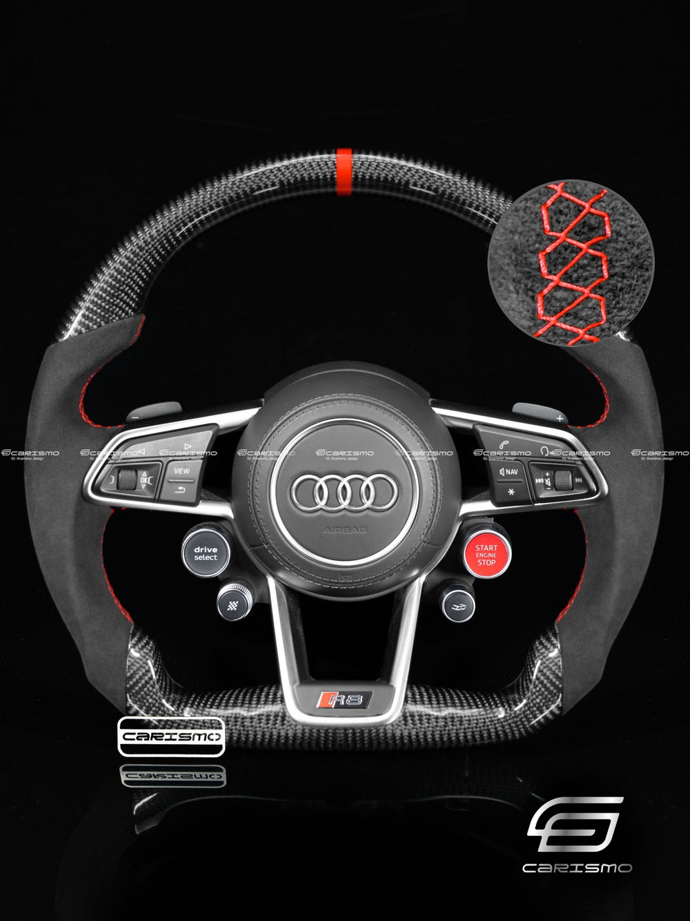 Carismo Steering Wheel For Audi R8 (Gen 2) - Sport - Gloss Carbon - Alcantara - Red
