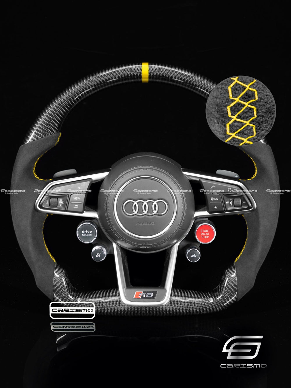 Carismo Steering Wheel For Audi R8 (Gen 2) - Sport - Gloss Carbon - Alcantara - Yellow