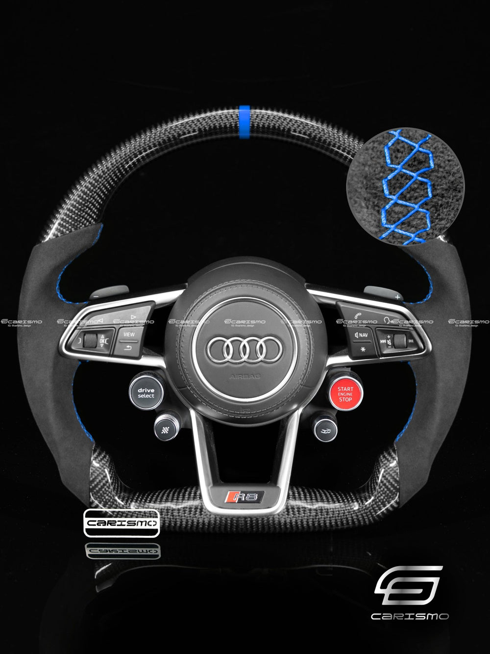Carismo Steering Wheel For Audi R8 (Gen 2) - Sport - Gloss Carbon - Alcantara - Blue