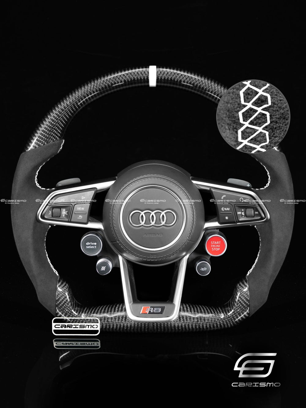 Carismo Steering Wheel For Audi R8 (Gen 2) - Sport - Gloss Carbon - Alcantara - White
