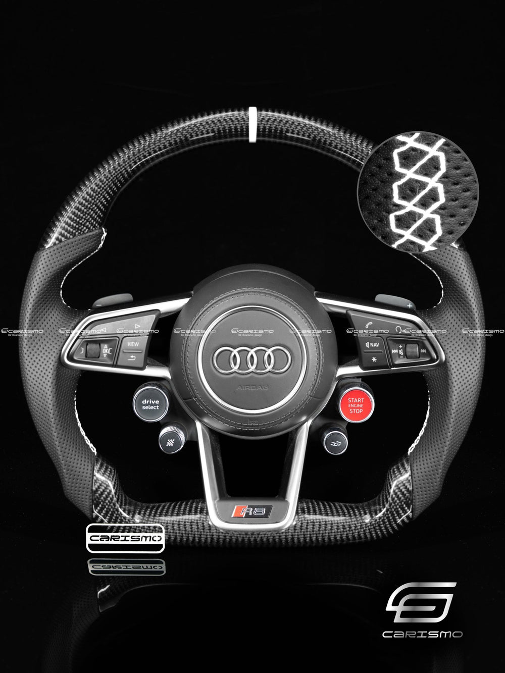 Carismo Steering Wheel For Audi R8 (Gen 2) - Sport - Gloss Carbon - Perforated Leather - White