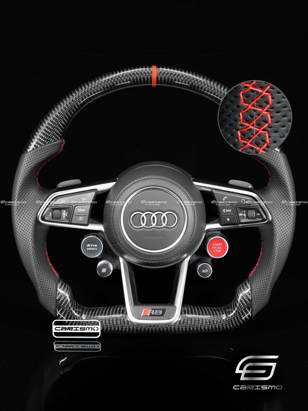 Carismo Steering Wheel For Audi R8 (Gen 2) - Sport - Gloss Carbon - Perforated Leather - Red
