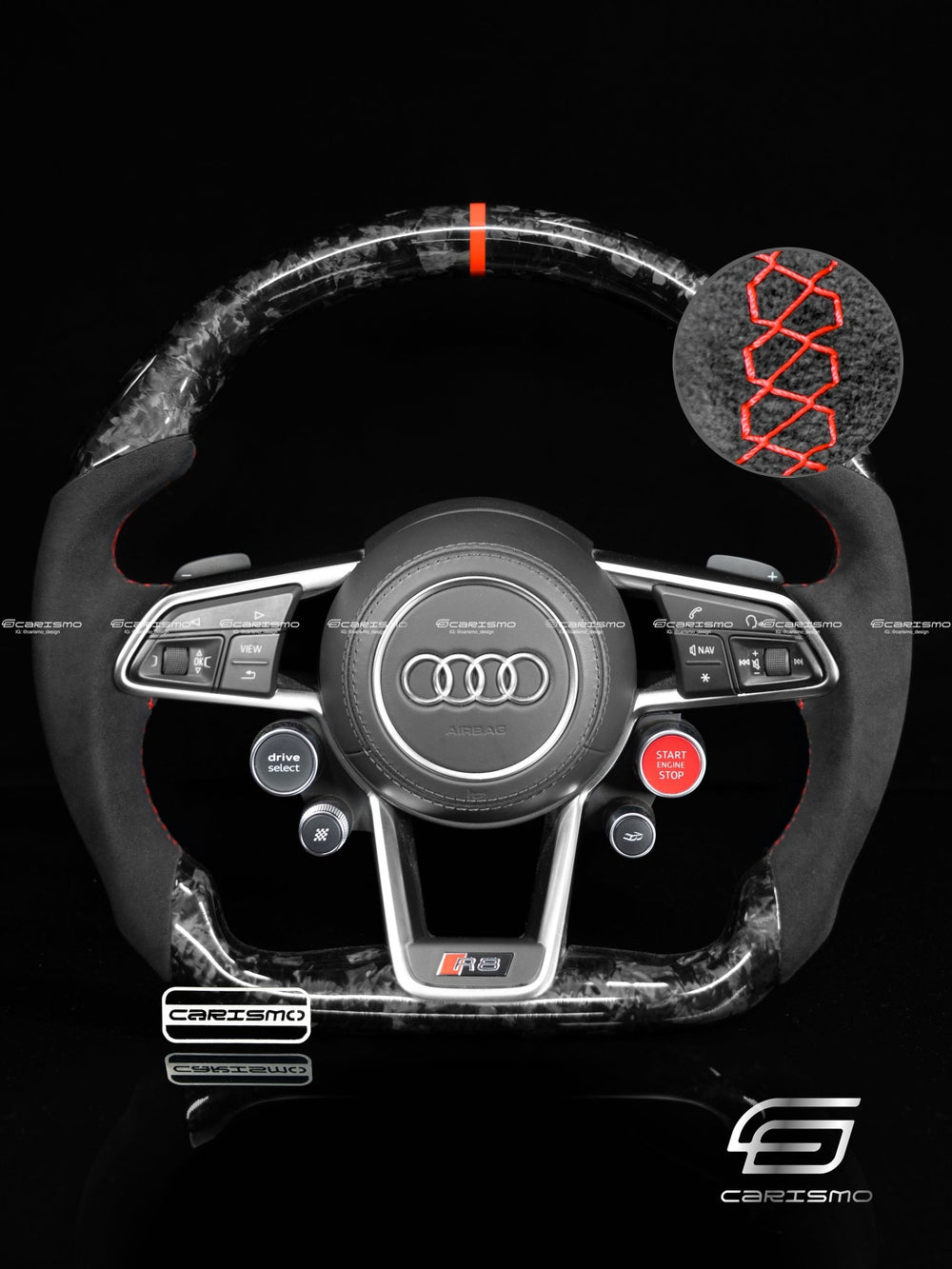 Carismo Steering Wheel For Audi R8 (Gen 2) - Sport - Gloss Forged Carbon - Alcantara - Red