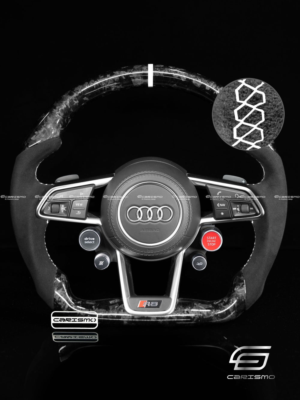 Carismo Steering Wheel For Audi R8 (Gen 2) - Sport - Gloss Forged Carbon - Alcantara - White