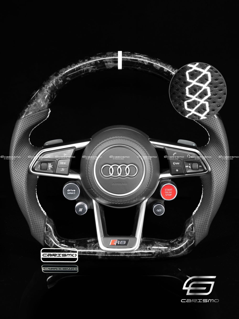 Carismo Steering Wheel For Audi R8 (Gen 2) - Sport - Gloss Forged Carbon - Perforated Leather - White