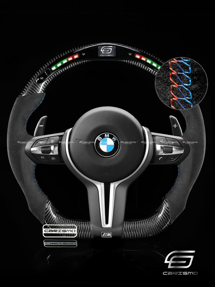 Carismo Steering Wheel For BMW 3 Series (F30) / M3 (F80) M Performance Wheel - Classic RPM LED - Gloss Carbon - Alcantara - Carismo