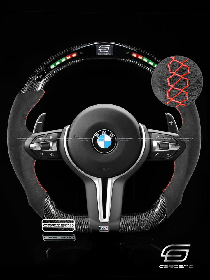 Carismo Steering Wheel For BMW 3 Series (F30) / M3 (F80) M Performance Wheel - Classic RPM LED - Gloss Carbon - Alcantara - Carismo