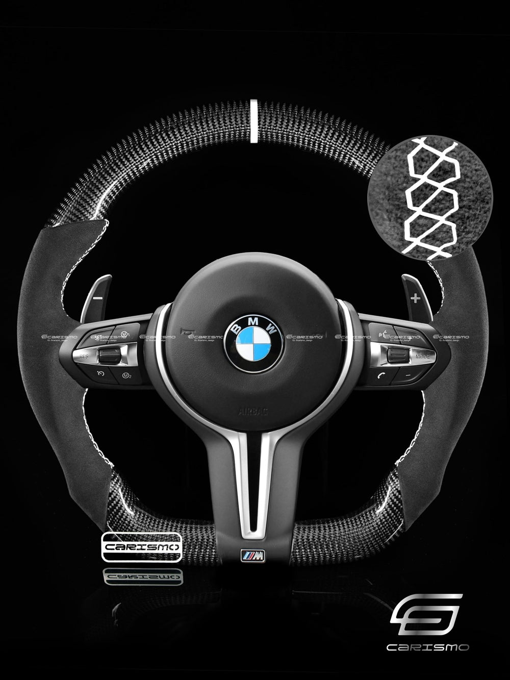 Carismo Steering Wheel For BMW F-Series (M Performance Wheel) - Sport - Gloss Carbon - Alcantara - White