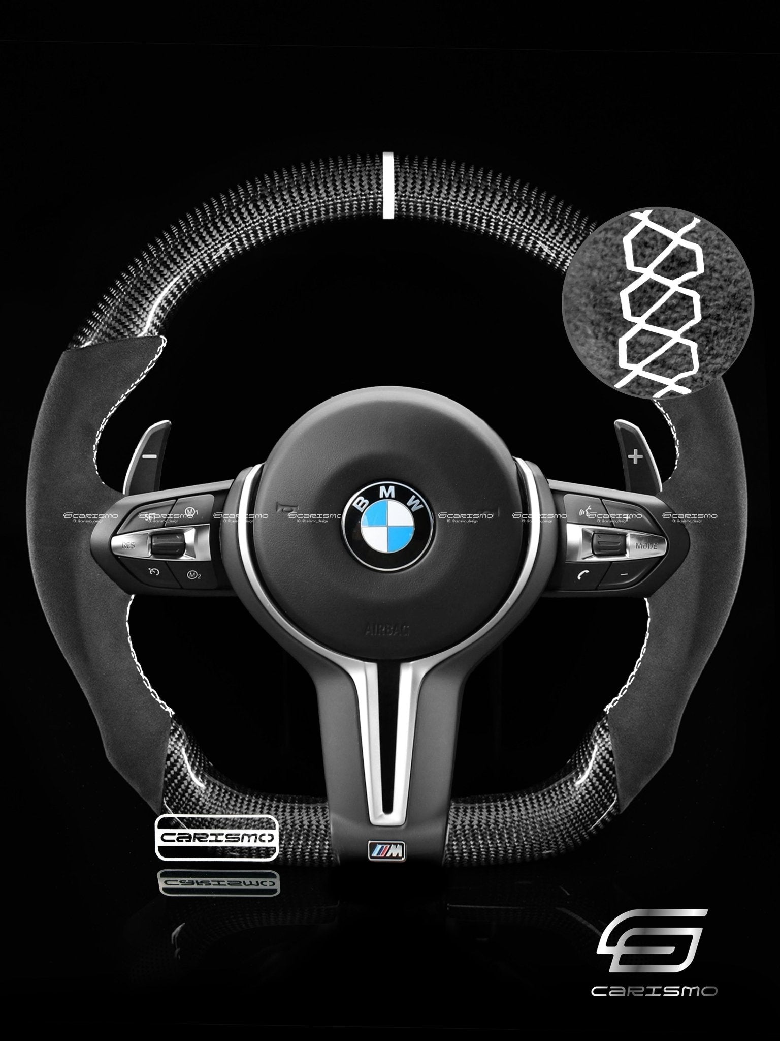 Carismo Steering Wheel For BMW 3 Series (F30) / M3 (F80) M Performance Wheel - Sport - Gloss Carbon - Alcantara - Carismo