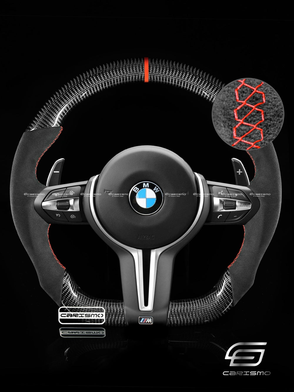 Carismo Steering Wheel For BMW F-Series (M Performance Wheel) - Sport - Gloss Carbon - Alcantara - Red