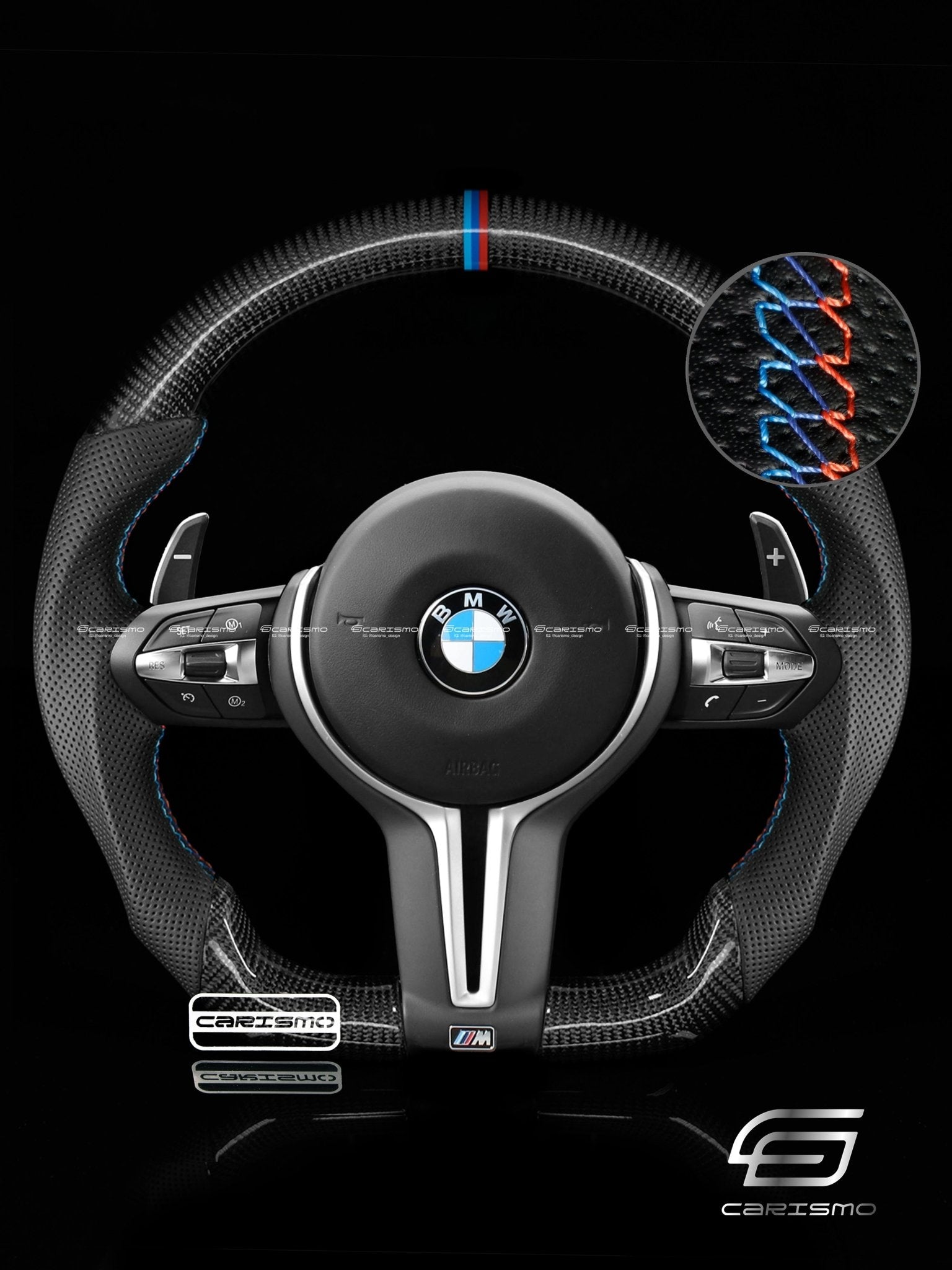Carismo Steering Wheel For BMW 3 Series (F30) / M3 (F80) M Performance Wheel - Sport - Gloss Carbon - Perforated Leather - Carismo