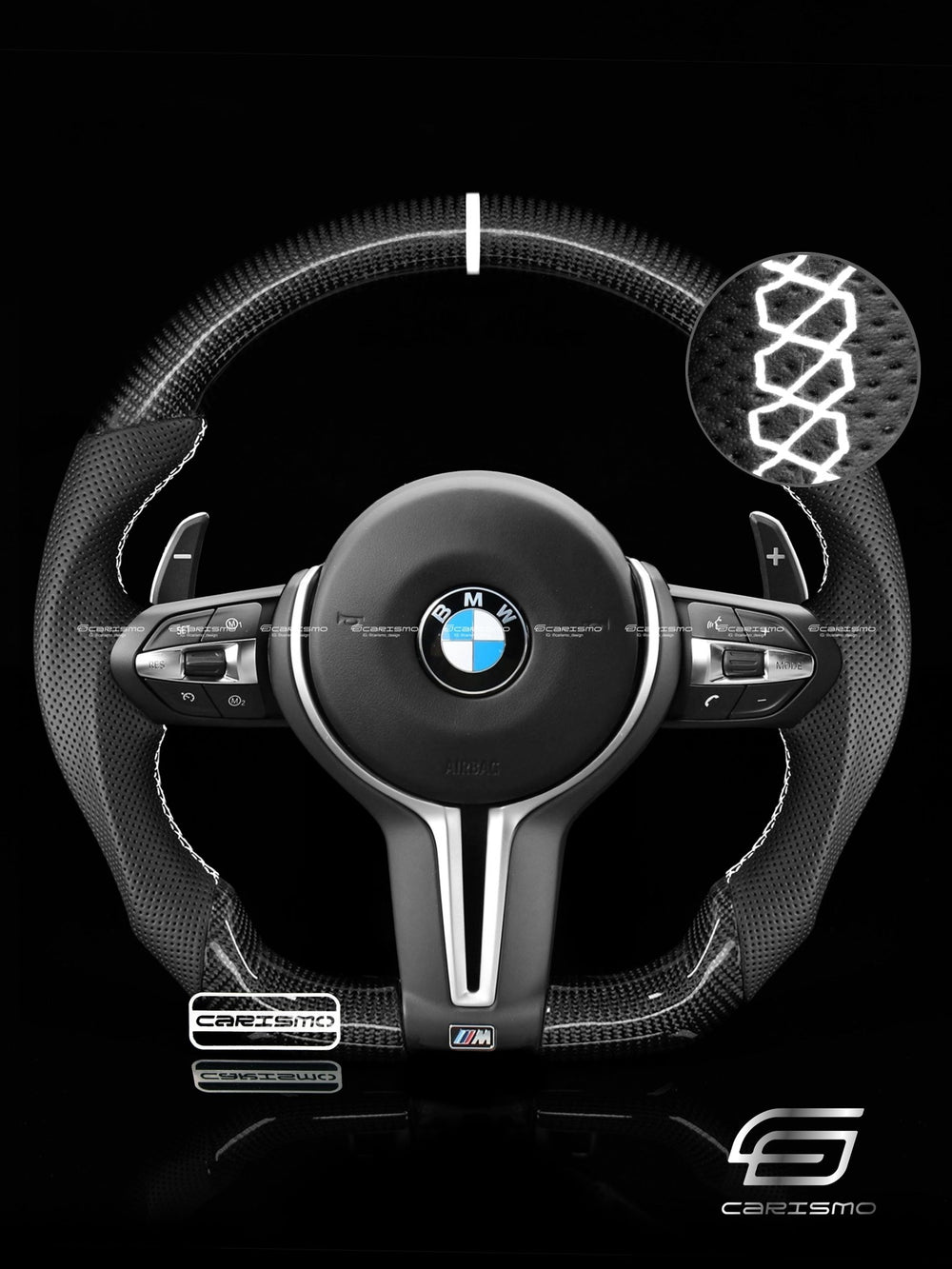 Carismo Steering Wheel For BMW F-Series (M Performance Wheel) - Sport - Gloss Carbon - Perforated Leather - White