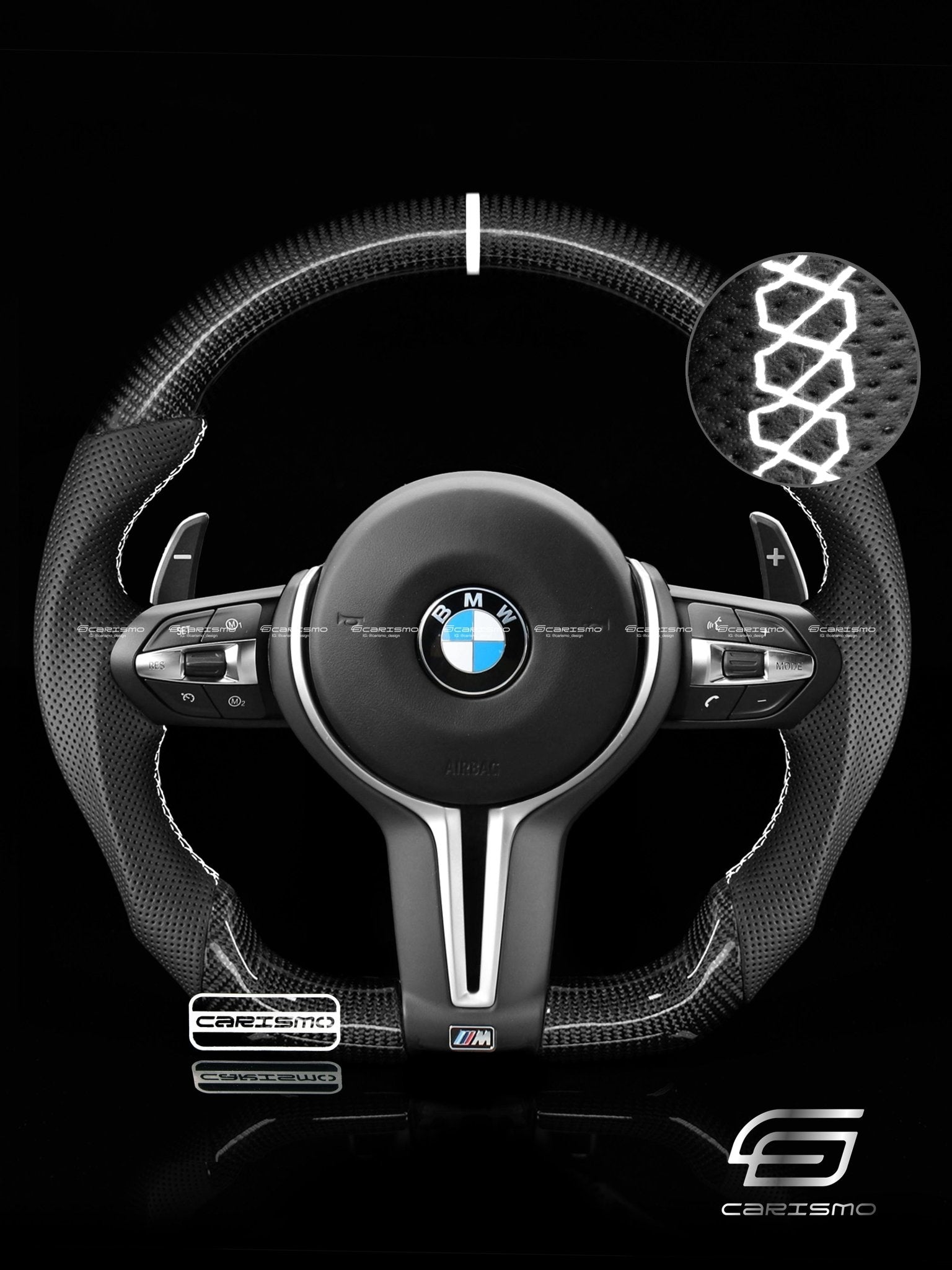 Carismo Steering Wheel For BMW 3 Series (F30) / M3 (F80) M Performance Wheel - Sport - Gloss Carbon - Perforated Leather - Carismo