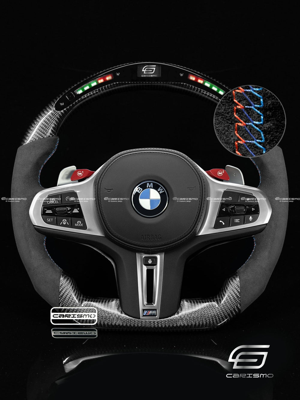 Carismo Steering Wheel For BMW G-Series (M Performance Wheels) - Classic RPM LED - Gloss Carbon - Alcantara - BMW M Colors